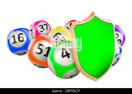 Palline della lotteria con scudo, rendering 3D isolato su sfondo bianco Foto Stock