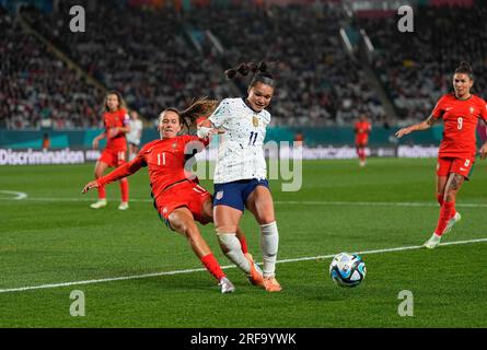 1 agosto 2023: Pinto Tatiana (Portogallo) e Sophia Smith (USA) combattono per la palla durante una partita, a, . Kim Price/CSM Foto Stock