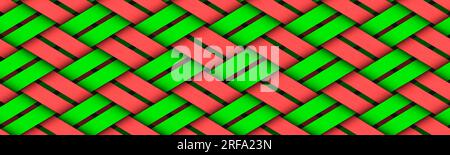 Sfondo vimini rosso verde. Ripetizione geometrica senza cuciture. illustrazione 3d. Foto Stock