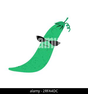 Carino pisello verde cartone animato. Illustrazione Vettoriale