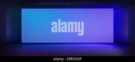 Schermo luminoso a LED per concerti o spettacoli sullo sfondo. Palco a parete con motivo a pixel luminoso del monitor tv. Proiezione lcd con tecnologia televisiva digitale Illustrazione Vettoriale