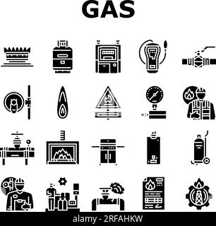 servizio gas energia potenza carburante icone set vettore Illustrazione Vettoriale