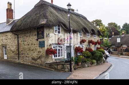 I pittoreschi tetti di paglia del vecchio villaggio di Shanklin nell'Isola di Wight, Inghilterra, Regno Unito Foto Stock