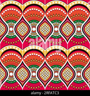 Cera africana o motivo vettoriale Ankara senza cuciture con forme geometriche, arte popolare africana disegno tessile Batik con fiori Illustrazione Vettoriale