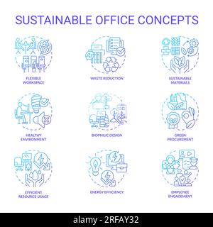 Icone di gradiente per concetti di ufficio sostenibili Illustrazione Vettoriale