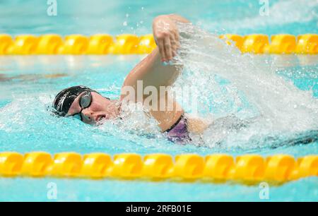 La britannica Faye Rogers in azione durante la prima manche del 400m S10 Freestyle femminile, il terzo giorno dei Campionati mondiali di nuoto Para 2023 al Manchester Aquatics Centre di Manchester. Data foto: Mercoledì 2 agosto 2023. Foto Stock