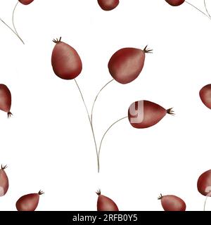 motivo autunnale senza cuciture con ramoscelli e fianchi rosa. motivo minimalista per la stampa su tessuti. Foto Stock