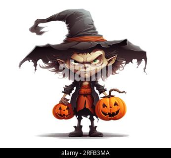 vector halloween skeleton uomo con capelli grigi. jack o lanterna sorridente. scheletro arrabbiato con illustrazione vettoriale del costume su sfondo bianco Illustrazione Vettoriale