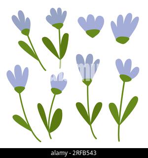 Carino set di piccoli fiori blu Illustrazione Vettoriale