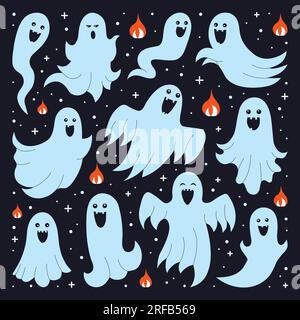 Spooks and Ghosts Collection i Cartoon Style Illustrazione Vettoriale
