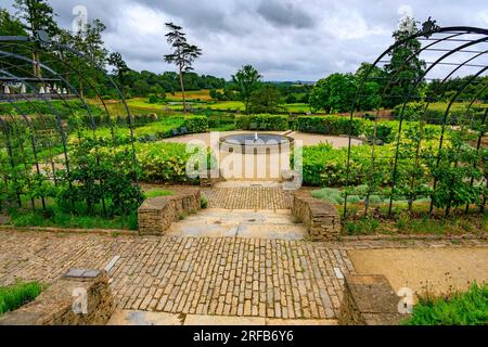 Alcune delle numerose varietà di meli inglesi che crescono nel giardino murato di Parabola presso il "The Newt in Somerset", nr Bruton, Inghilterra, Regno Unito Foto Stock