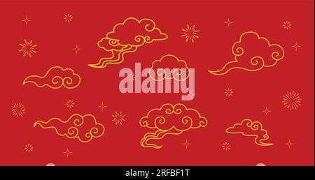 Set di simboli vettoriali nuvole di buon auspicio per il nuovo anno cinese. Simboli di linea, elementi decorativi per il Capodanno cinese del festival in Asia. Illustrazione Vettoriale