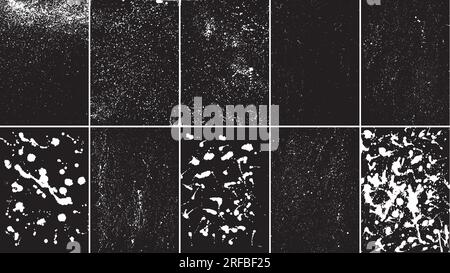 Ampia collezione di texture, schizzi A4, tratti fatti a mano, veri schizzi di vernice. Tratti vettoriali di colore nero con spray, spruzzi, gocce, grun Illustrazione Vettoriale
