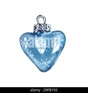 Giocattolo blu dell'albero di Natale. Bella decorazione per l'albero di Natale, simbolo delle vacanze invernali. Oggetto per il design delle feste.illustrazione con pennarelli Foto Stock