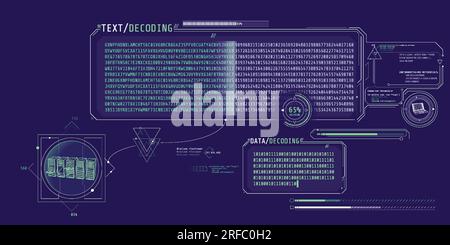Interfaccia di elaborazione dati del server con decodifica del testo. Illustrazione Vettoriale