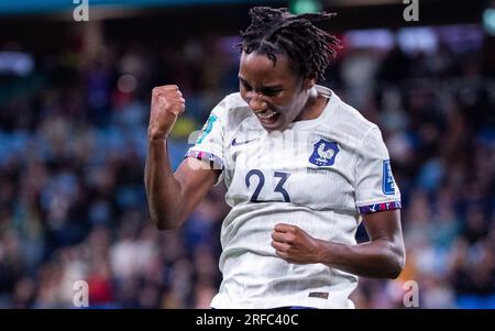 Sydney, Australia. 2 agosto 2023. La francese Vicki Becho celebra il punteggio durante la partita del gruppo F tra Panama e Francia alla Coppa del mondo femminile 2023 a Sydney, Australia, 2 agosto 2023. Credito: HU Jingchen/Xinhua/Alamy Live News Foto Stock