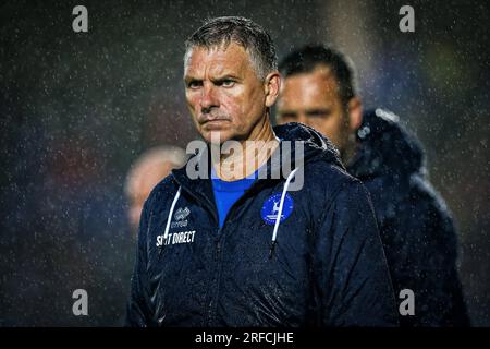 Victoria Park, Hartlepool 1 agosto 2023. Il manager dell'Hartlepool United John Askey durante la partita amichevole pre-stagionale tra Hartlepool United e Sunderland al Victoria Park, Hartlepool martedì 1 agosto 2023. (Foto: Mark Fletcher | mi News) crediti: MI News & Sport /Alamy Live News Foto Stock