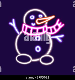 icona desktop luminosa pupazzo di neve, adesivo neon pupazzo di neve, figura al neon, figura luminosa, figure geometriche al neon Foto Stock