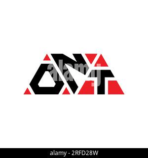 Design con logo a lettera triangolare ONT con forma triangolare. Monogramma di design con logo triangolare ONT. Modello di logo vettoriale a triangolo ONT di colore rosso. ONT triangul Illustrazione Vettoriale