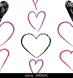 Pattern cardiaco vettoriale senza cuciture in stile grafico. Cuori di diverse forme e dimensioni per scrapbooking, tessuti, imballaggi. Ornamento di San Valentino Illustrazione Vettoriale