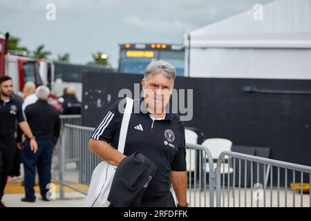 Fort Lauderdale, Florida, USA. 2 agosto 2023. Fort Lauderdale, Florida, USA. 2 agosto 2023. Gerardo Martino durante la partita tra Orlando City SC e Inter Miami CF al DRV Pink Stadium in Florida, USA credito: Yaroslav Sabitov/YES Market Media/Alamy Live News Foto Stock