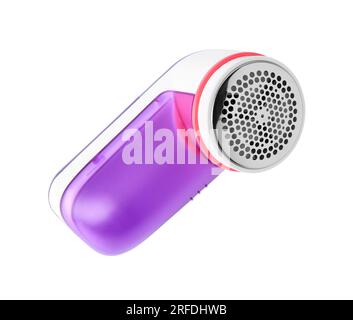 Rasoio moderno in tessuto viola su sfondo bianco Foto Stock