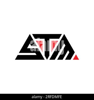 Design con logo a lettera triangolare STM e forma triangolare. Monogramma di design con logo triangolare STM. Modello con logo vettoriale triangolare STM di colore rosso. STM triangul Illustrazione Vettoriale