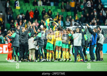 Melbourne, Victoria, Australia. 2 agosto 2023. MELBOURNE, AUSTRALIA - 02 AGOSTO: La Giamaica gioca in Brasile alla Coppa del mondo femminile FIFA Australia e nuova Zelanda 2023 al Melbourne Rectangular Stadium il 2 agosto 2023 (immagine di credito: © Chris Putnam/ZUMA Press Wire) SOLO PER USO EDITORIALE! Non per USO commerciale! Foto Stock