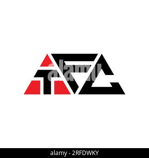 Logo TFC a lettere triangolari con forma a triangolo. Monogramma di design con logo triangolare TFC. Modello con logo vettoriale triangolare TFC di colore rosso. TFC triangul Illustrazione Vettoriale