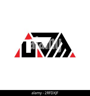 Logo UJM a lettere triangolari con forma triangolare. Monogramma di design con logo triangolare UJM. Modello di logo vettoriale triangolare UJM di colore rosso. UJM triangul Illustrazione Vettoriale