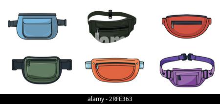 Marsupio. Diversi tipi di borse per soldi e carte, una borsa moderna Illustrazione Vettoriale