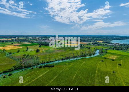 L'Ampermoos, un'area naturale protetta dall'alto nella regione settentrionale dell'Ammersee Foto Stock