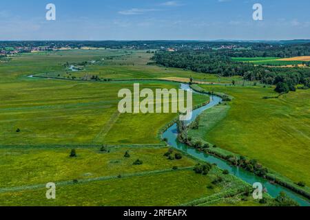 L'Ampermoos, un'area naturale protetta dall'alto nella regione settentrionale dell'Ammersee Foto Stock