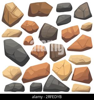 Set di pietre. Immagine di varie pietre o minerali isolati. Illustrazione vettoriale. Illustrazione Vettoriale