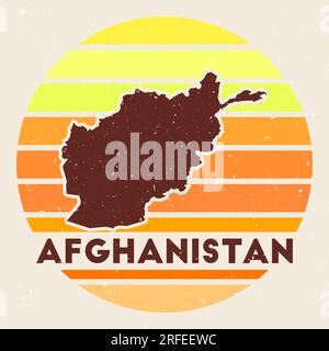 Logo Afghanistan. Firma con la mappa del paese e strisce colorate, illustrazione vettoriale. Può essere utilizzato come insegna, logotipo, etichetta, adesivo o badge di Illustrazione Vettoriale