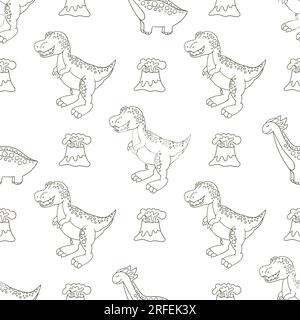 Simpatico e divertente modello di dinosauro per bambini. Tyrannosaur. Colorare lo sfondo vettoriale dei dinosauri. Stampa Illustrazione Vettoriale