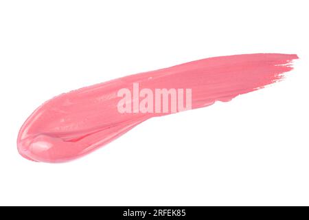 Spalmare il rossetto su sfondo bianco. Sfondo estetico e cosmetico. tratto di pennello sfondo macchia di olio acrilico verniciato a mano. Foto Stock