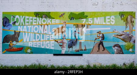 Il murale di Okefenokee National Wildlife Refuge, a Folkston, Georgia. Foto Stock