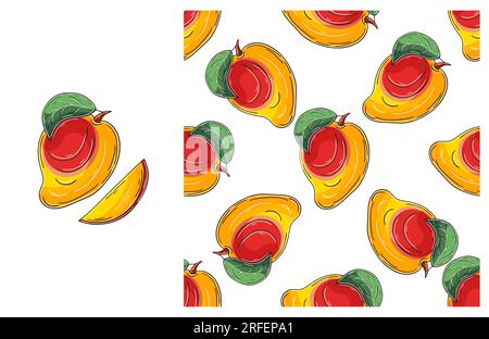 Modello senza cuciture per la cucina, il ristorante o il negozio. Con stile disegnato a mano. Mango. Può essere utilizzato per tessuti, imballaggi e così via Illustrazione Vettoriale