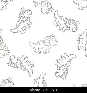 Simpatico e divertente modello di dinosauro per bambini. Colorare lo sfondo vettoriale dei dinosauri. Triceratops. Stampa Illustrazione Vettoriale