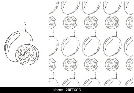 Tamarillo. Colorazione con frutta tropicale. Con stile disegnato a mano. Può essere utilizzato per i tessuti Illustrazione Vettoriale