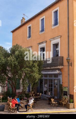 Francia, Aude, Bages, Les Jardins de Bages, ristorante Foto Stock