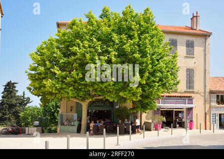 Francia, Var, Hyeres, penisola di Giens, città di Giens, Caffetteria-brasserie le Duc nel centro di Giens Foto Stock