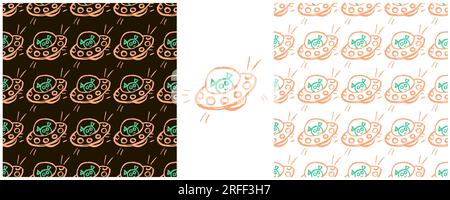 Ripetizione senza cuciture dello spazio. Razzi, ufo. Imposta i disegni con pastelli di cera. Stampa per il design del tessuto Illustrazione Vettoriale