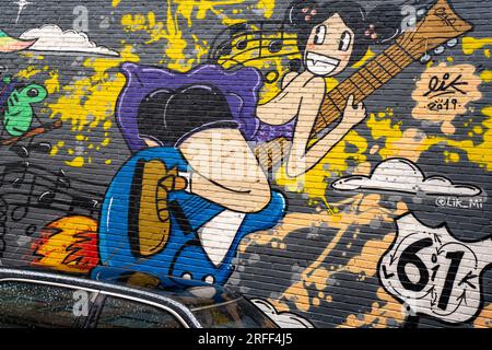 Stati Uniti, Mississippi, Clarksdale, pittura che mette in evidenza la strada 61 chiamata Blues Highway Foto Stock