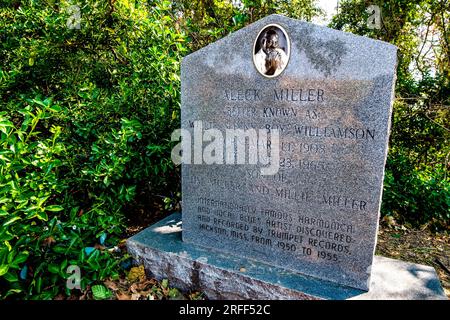 Stati Uniti, Mississippi, Tuwiller, qui si trova la tomba del bluesman Sonny Boy Williamson, il cui vero nome è Aleck Miller Foto Stock