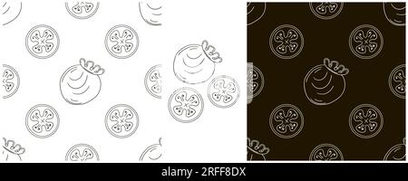 Feijoa. Modello senza cuciture con frutta tropicale. Set monocromatico con disegno a mano. Può essere utilizzato per i tessuti Illustrazione Vettoriale