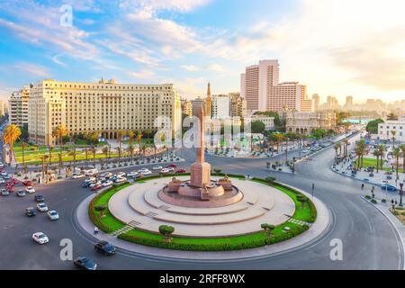 Vista aerea di Piazza Tahrir del Cairo, famoso luogo di visita, Egitto Foto Stock