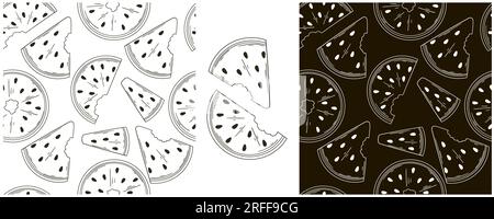 Modello senza cuciture per la cucina, il ristorante o il negozio. Set monocromatico con disegno a mano. Anguria. Può essere utilizzato per tessuti e così via Illustrazione Vettoriale