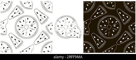 Modello senza cuciture per la cucina, il ristorante o il negozio. Anguria. Set monocromatico con disegno a mano. Può essere utilizzato per tessuti e così via Illustrazione Vettoriale